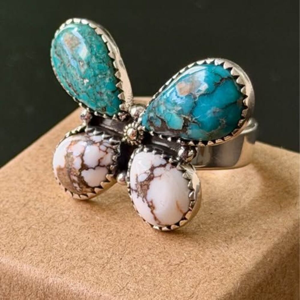 Stunning Turquoise & Sterling Silver Butterfly Ring — Adjustable 7–8.5